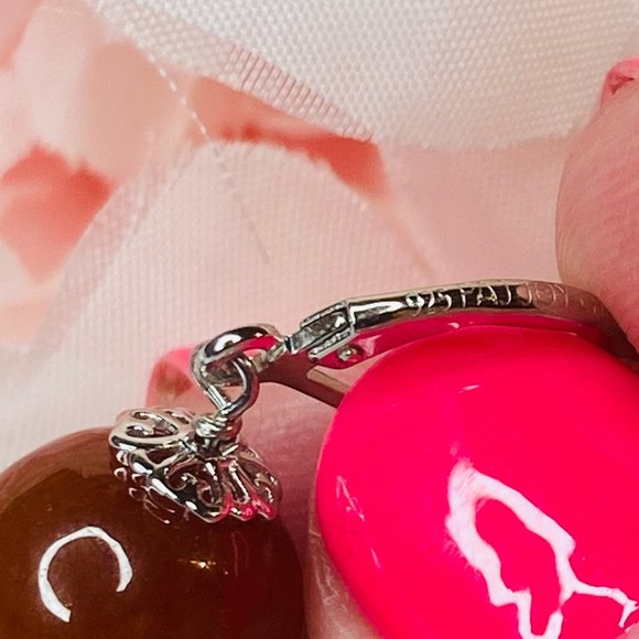 Sterling Silver Enhanced Red Jade Drop Leverback Earrings - Picture 3 of 4